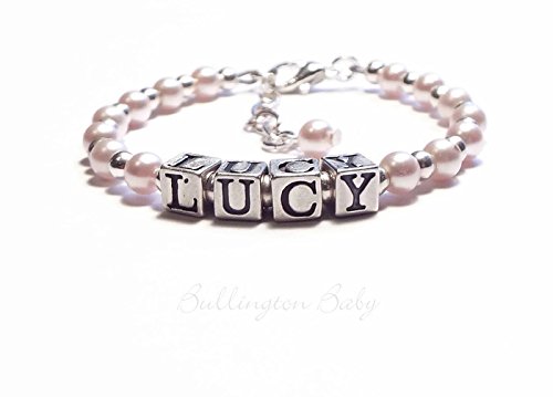 Baby Pearl and Sterling Silver Name Bracelet Shower Gift Christening Baptism Flower Girl First Communion