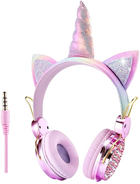 Kids Headphones Childrens Unicorn Over Ear Wired Headphone 3.5MM Audio Cable 85dB Volume Limited Handsfree Anime Headphones for Boys, Girls,Adults,Teens