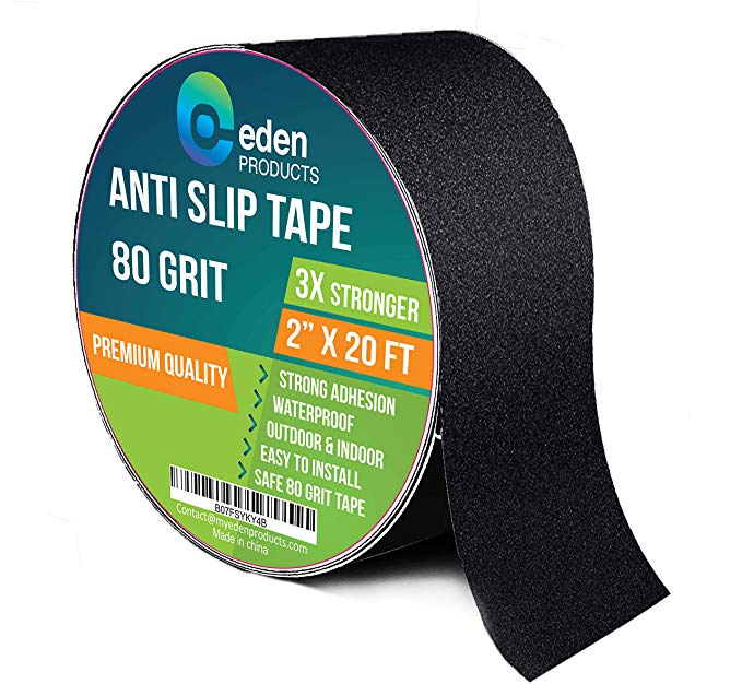 EdenProducts Industrial 2 Inch x 20 Foot Grip Tape Strips, Anti Slip Traction Grit Non Slip, Outdoor Best Non Skid Stair Treads, High Traction Friction Abrasive Adhesive for Stairs Step - Black