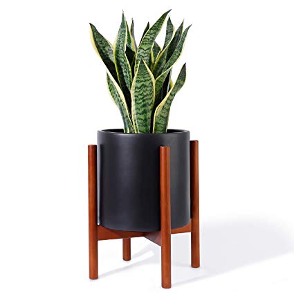 POTEY Mid Century Plant Stand - Solid Beech Wood Plant Holder for Indoor Plants Pot Display, Fits Up to 10 Inch Planter,with Pad(Plant and Pot NOT Included)