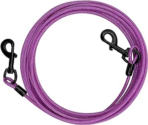 Dog Tie Out Cable, 10/15/20/30FT Dog Runner Cable for Yard Outdoor and Camping, Heavy Duty Dog Lead Line for Small to Medium Pets Up to 250 LBS (Purple, 15FT)