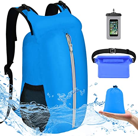 VBIGER Waterproof Dry Bag Backpack - 20L Free Phone Pouch Bum Bag Set - Lightweight Floating Dry Sack with Adjustable Shoulder Strap - for Beach Swimming Kayaking Camping Skiing Hiking Fishing