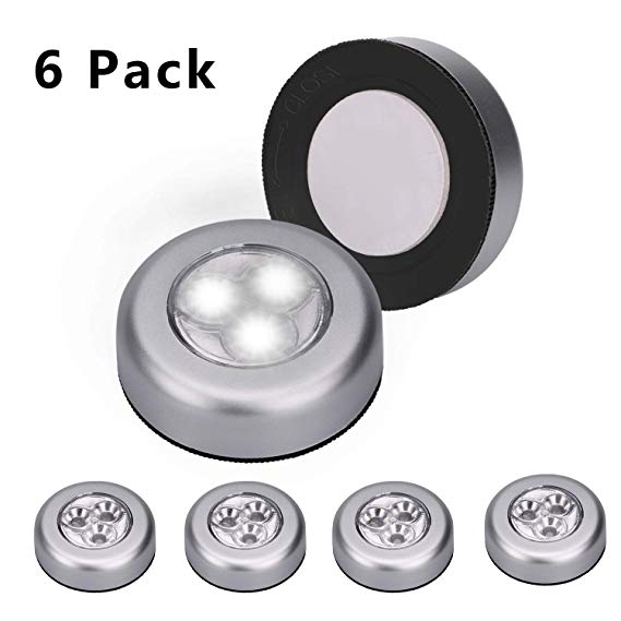 Tap Lights, SONSY Home Battery Powered Stick on Led Touch Light Wireless Cordless Night Lights for Closets, Cabinets, Cars, Garages, Storage Room-White Light(Batteris Not Included)(6 Pack)