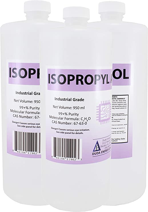 3 x 950ml Bottles of 99+% Pure Isopropyl Alcohol Industrial Grade IPA Concentrated Rubbing Alcohol