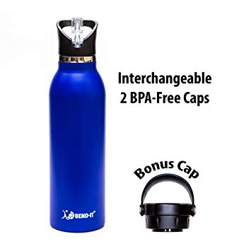 Bend-It The Coldest Water Bottle, Best Original Stainless Steel Sports Water Bottle with Straw - Premium Quality - BPA Free - Dishwasher Safe