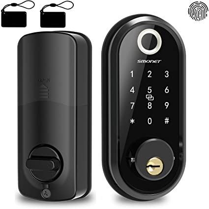 Smart Lock, Keyless Entry Deadbolt Door Lock, SMONET Bluetooth with Biometric Fingerprint, Keys, IC Card, Touchscreen Keypad, Auto Lock,Remote Share, Free APP for Home,Office,Apartment