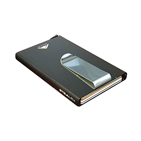 [NEW ARRIVAL] Aluminium RFID Blocking Credit Card Holder Ejector Wallet by STEALTH [IMPROVED 2017 MODEL] (Black with money clip)