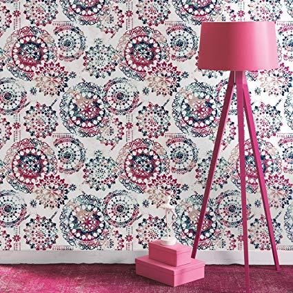 RoomMates Bohemian Pink and Blue Peel and Stick Wallpaper