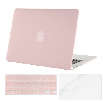 Mosiso - 3 in 1 Soft-Skin Smooth Finish Soft-Touch Plastic Hard Case Cover & Keyboard Cover & Screen Protector for 13 inch Macbook Air 13.3" (Models: A1369 and A1466), Rose Quartz (Baby Pink)