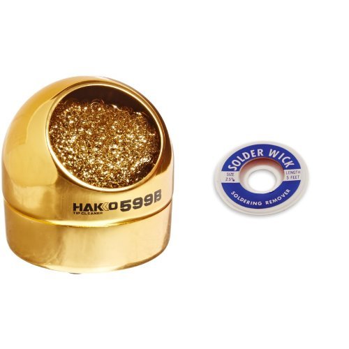 Hakko 599B-02 Solder Tip Cleaning Wire and Holder and Aven 17542 Desoldering Wick, 2.5mm Width, 5' Length bundle