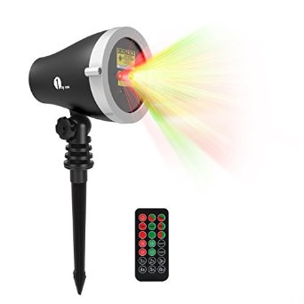 1byone Aluminum Alloy Outdoor Laser Christmas Light with IR Wireless Remote, Red and Green Laser Show, Projection Christmas Light for Christmas, Holiday, Party, Landscape, and Garden Decoration