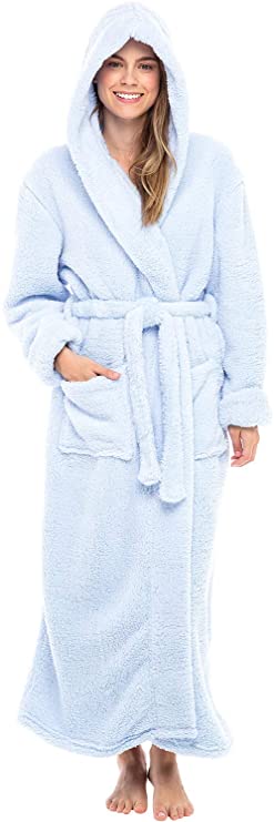 Alexander Del Rossa Women's Warm Fleece Robe with Hood, Long Plush Bathrobe