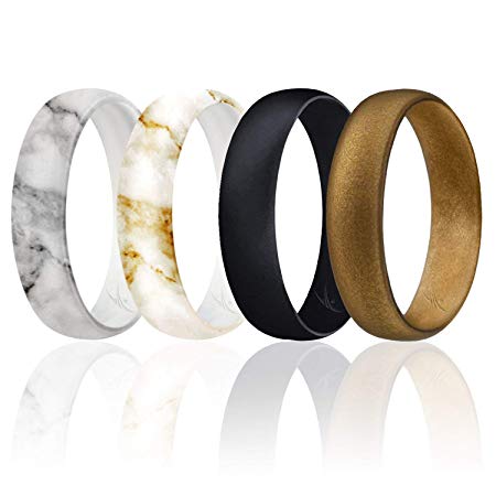 ROQ Silicone Wedding Ring for Women, Thin, Affordable 6mm Metallic Silicone Rubber Wedding Bands, Comfort Fit, Singles & 4 Packs - Rose Gold, Silver, Gold, Platinum, Copper, Bronze, Gunmetal