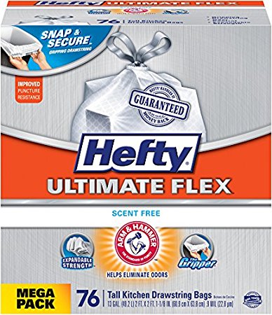 Hefty Ultimate Flex Tall Kitchen Trash Bags, Scent Free, 76 Count