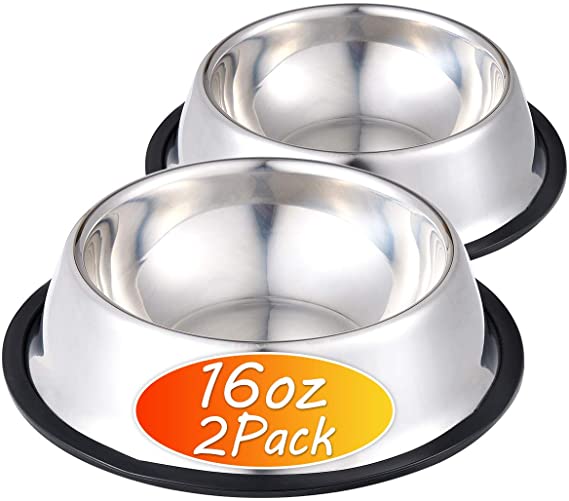 Stainless Steel Dog Bowl with Rubber Base for Food and Water, Pet Food Container, Perfect Choice for Small/Medium Dogs or Cats