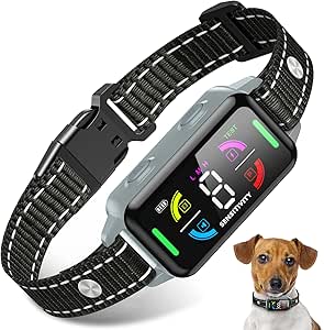 Dog Bark Collar, Anti Bark Collar for Large Medium Small Dogs, Smart Bark Collar with Beep Vibration and Optional Shock, IP67 Waterproof Anti Barking Deterrent Device with 8 Sensitivity Levels(Grey)