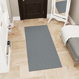 Ottomanson Scrabe Rib Collection Waterproof Non-Slip Rubberback Solid Design 2x3 Indoor/Outdoor Entryway Mat, 2' x 3', Gray