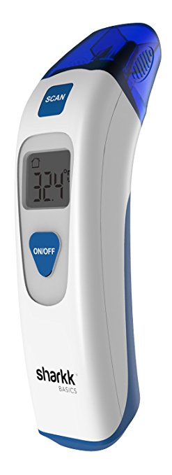 Sharkk Basics Medical Forehead and Ear Thermometer Infrared Dual Scanning Mode LCD Display FDA Approved Digital Thermometer with Memory Recall and Data Group Storage