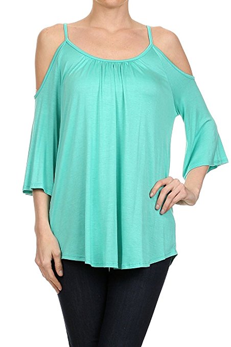 Modern Kiwi Solid Off-The-Shoulder High Low Tunic Top