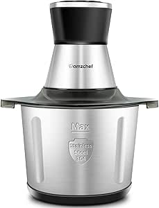 AMZCHEF Powerful Food Processors(12 Cup) with Full-coppe 500W motor,S/S Bowl & 2 Speed Modes, Food Chopper with 6 3-ply "S" Sharp Blades, Meat Grinder Vegetable Chopper for Family & Baby Use