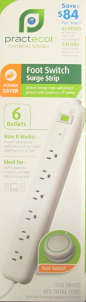 Practecol 6 Outlet Surge Strip with Foot Switch