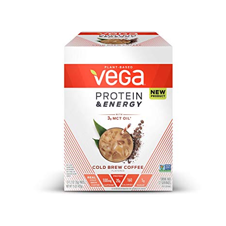 Vega Protein & Energy Cold Brew Coffee (12 Count) - Plant Based Vegan Non Dairy Protein Powder, Gluten Free, Keto, MCT oil, Non GMO