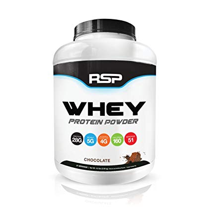 RSP Whey Protein Powder (5LB) - 27G Premium Whey Protein Shake with BCAAs and Glutamine, Post Workout Recovery Protein Supplement, 51 Servings (Chocolate)
