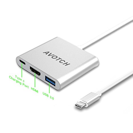 USB-C Digital AV Multi-port Adapter, AVOTCH USB 3.1 Type-C to HDMI Adapter Converter 4K , USB 3.0 HUB With 1 Charging Port , for Apple Macbook, Chromebook Pixel, with Aluminium Case
