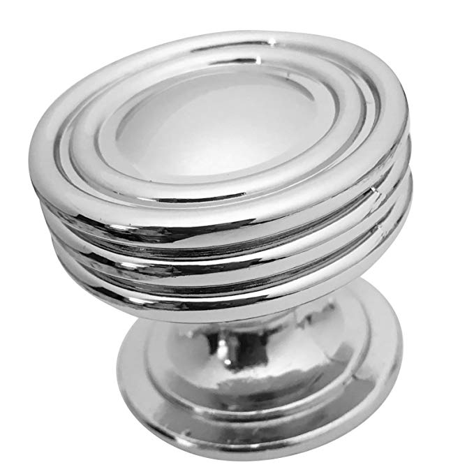 Polished Chrome Cabinet Knob By Southern Hills, Round Cabinet Knobs, 1 1/4 Inch Diameter, Pack of 5 Knobs, Chrome Cabinet Knobs, Cupboard Knobs, Kitchen Cabinet Knobs Chrome, SHKM008-CHR-5