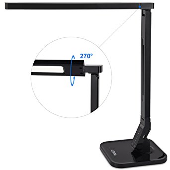 LEDGLE 14W Desk Lamp, Office Lamp, Table Lamp with Touch-Sensitive Panel, USB Charging Port 5V/1.5A, Eye - Care Tech, 5-Level Dimmer, 4 Lighting Modes, Highly Adjustable Arm, Auto Timer, Black