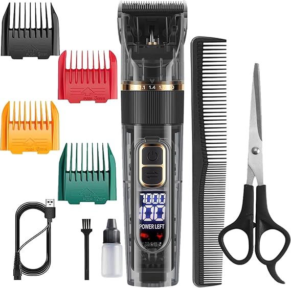 JAVENPROLIU Professional Hair Clippers for Men,Barber Hair Clipper and Trimmer for Hair Cutting,IPX7 Waterproof Hair Trimmers Cordless for Men Beard Trimmer,Wireless LCD Display Haircut Grooming Kit