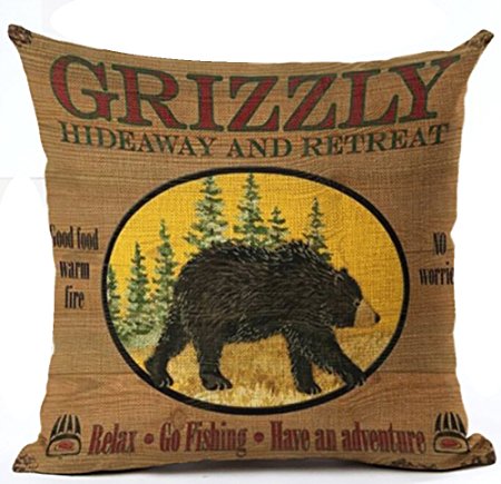 Retro Background Relax Go Fishing Have An Adventure Grizzly Throw Pillowcase Personalized Cushion Cover NEW Home Office Decorative Square 18 X 18 Inches