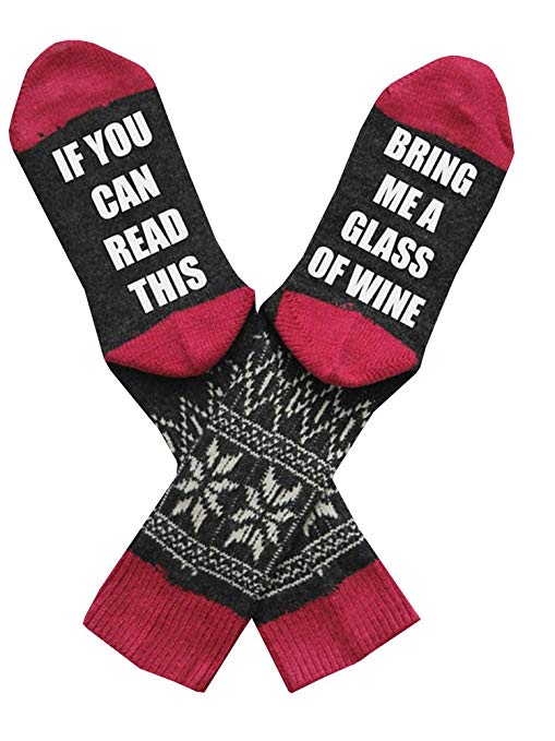 If You Can Read This Bring Me A Glass Of Wine Socks Funny Saying Knitting Word Combed Cotton Crew Socks