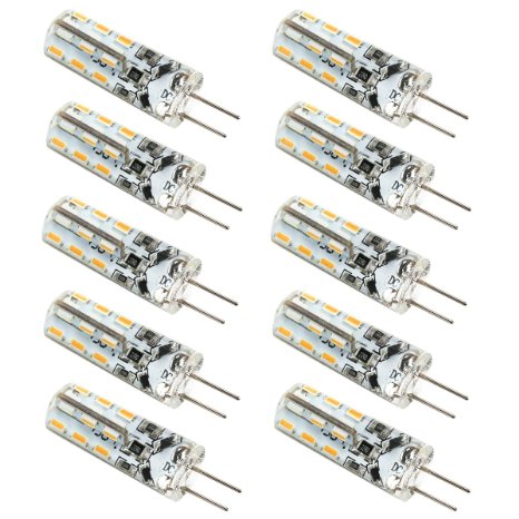 LEORX 10pcs 2 Watt DC 12V G4 24 LED Bulb of 100lumens 3014 SMD LED Replacement of 20W Halogen Lamp (Warm White)
