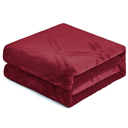 HT&PJ Super Soft Lightweight Flannel Fleece Throw Blanket Microfiber Velvet Cozy Warm Throw Blanket for Living Room (Red Wine, (Throw50 X 60"))