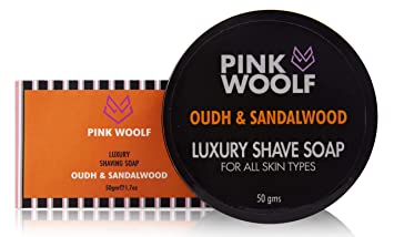 Pink Woolf Luxury Shaving Soap for All Skin Type (Oudh & Sandalwood) Nourishing and Moisturizing