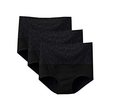 Lashapear Womens High Waist Underwear Solid Color Tummy Control Cotton Brief Panties 5 Pack