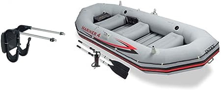 Intex Mariner 4 Inflatable Raft River/Lake Dinghy Boat Set & Motor Mount Kit