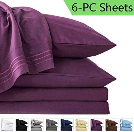 LIANLAM King Bed Sheets Set - Super Soft Brushed Microfiber 1800 Thread Count - Breathable Luxury Egyptian Sheets 16-Inch Deep Pocket - Wrinkle and Hypoallergenic-6 Piece(Purple, King)