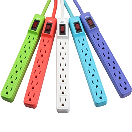 KMC 6-Outlet Surge Protector Power Strip 5-Pack, Overload Protection, 1.5-Foot Cord, ETL Listed