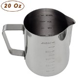 Ipow Durable 188 Gauge Stainless Steel Steaming Frothing Pitcher for Espresso Machines Milk Frothers and Latte Art 20 Oz