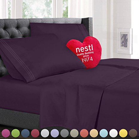 Bed Sheet Bedding Set, 100% Soft Brushed Microfiber with Deep Pocket Fitted Sheet - TWIN XL - PURPLE EGGPLANT - 1800 Luxury Bedding Collection, Hypoallergenic & Wrinkle Free Bedroom Linen Set