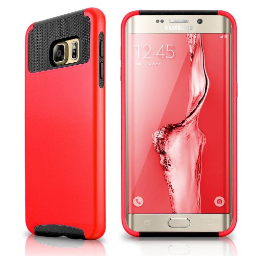 Samsung Galaxy S6 Edge Plus Case, EMobile Hybrid Dual Layer Shockproof Case for Samsung Galaxy S6 Edge Plus TPU / PC 2 Piece Soft Hard Cover (Red/Black)