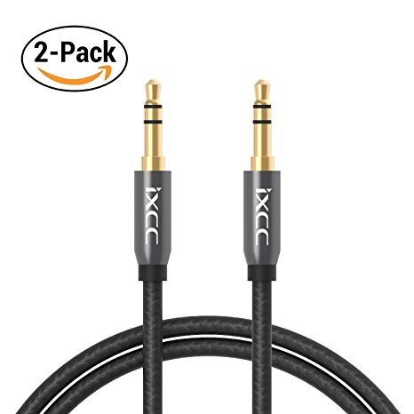 [2Pack] iXCC Nylon-Braided Auxiliary Stereo Cable with Gold Plated Connectors, 3 Feet Tangle-Free Male to Male 3.5mm Aux Cord for Car, Apple, Android Smartphones, Tablet and MP3 Players