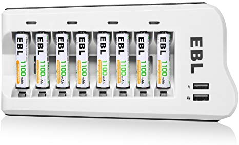 EBL 8 Pack AAA 1100mAh Rechargeable Batteries with AA AAA Plus USB Ports Battery Charger for AA AAA Ni-MH Ni-CD Rechargeable Battery