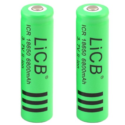 LiCB 2Packs 6800mAh 18650 Battery Rechargeable Li-ion With Lithium Battery Holder case 3.7v Batteries for Flashlight LED Light(2 PCS)