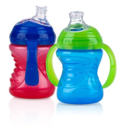 Nuby 2 Count 2 Handle Cup with No Spill Super Spout, Blue/Red