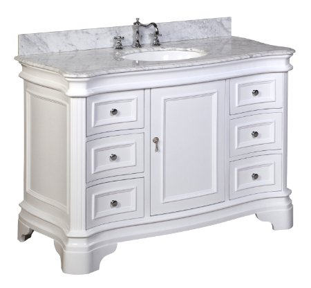 Kitchen Bath Collection KBC-A48WTCARR Katherine Bathroom Vanity with Marble Countertop, Cabinet with Soft Close Function and Undermount Ceramic Sink, Carrara/White, 48"