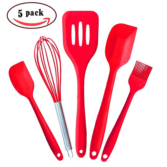 Silicone Spatula 5-Piece Set Newoer Heat-Resistant Silicone Kitchen Utensils Non-stick Rubber Spatulas with Hygienic Solid Coating for Cooking Baking and Mixing