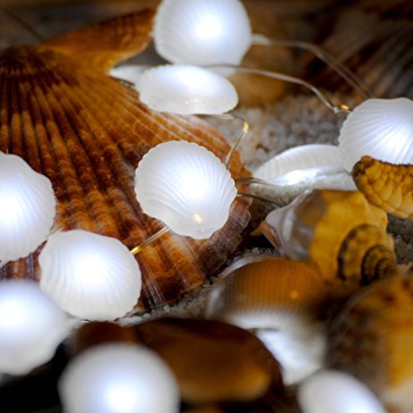 Ocean Decor String Lights, Impress Life Sea Shell / Scallop Beach Series Copper Flexible Wire 10 ft 40 LEDs with Remote for Covered Outdoor, Summer, Seasonal, Wedding Parties & Home Ornaments